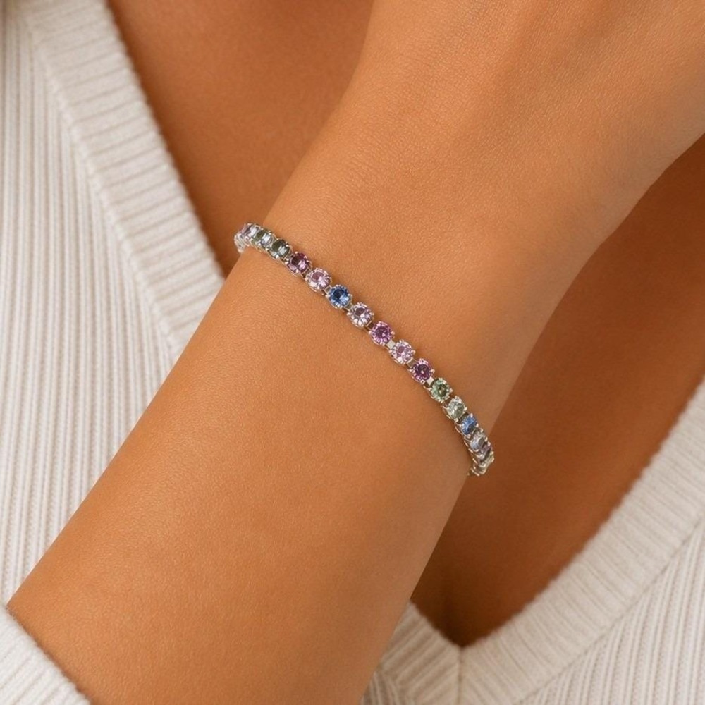 Swarovski Crystal Tennis Bracelet Sterling Silver Overlay Multicolor 7in Vintage
